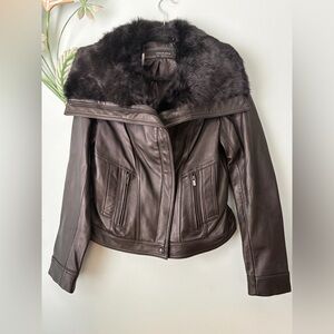 Wilsons Leather Genuine Leather Black Jacket with Real Rabbit Fur Collar